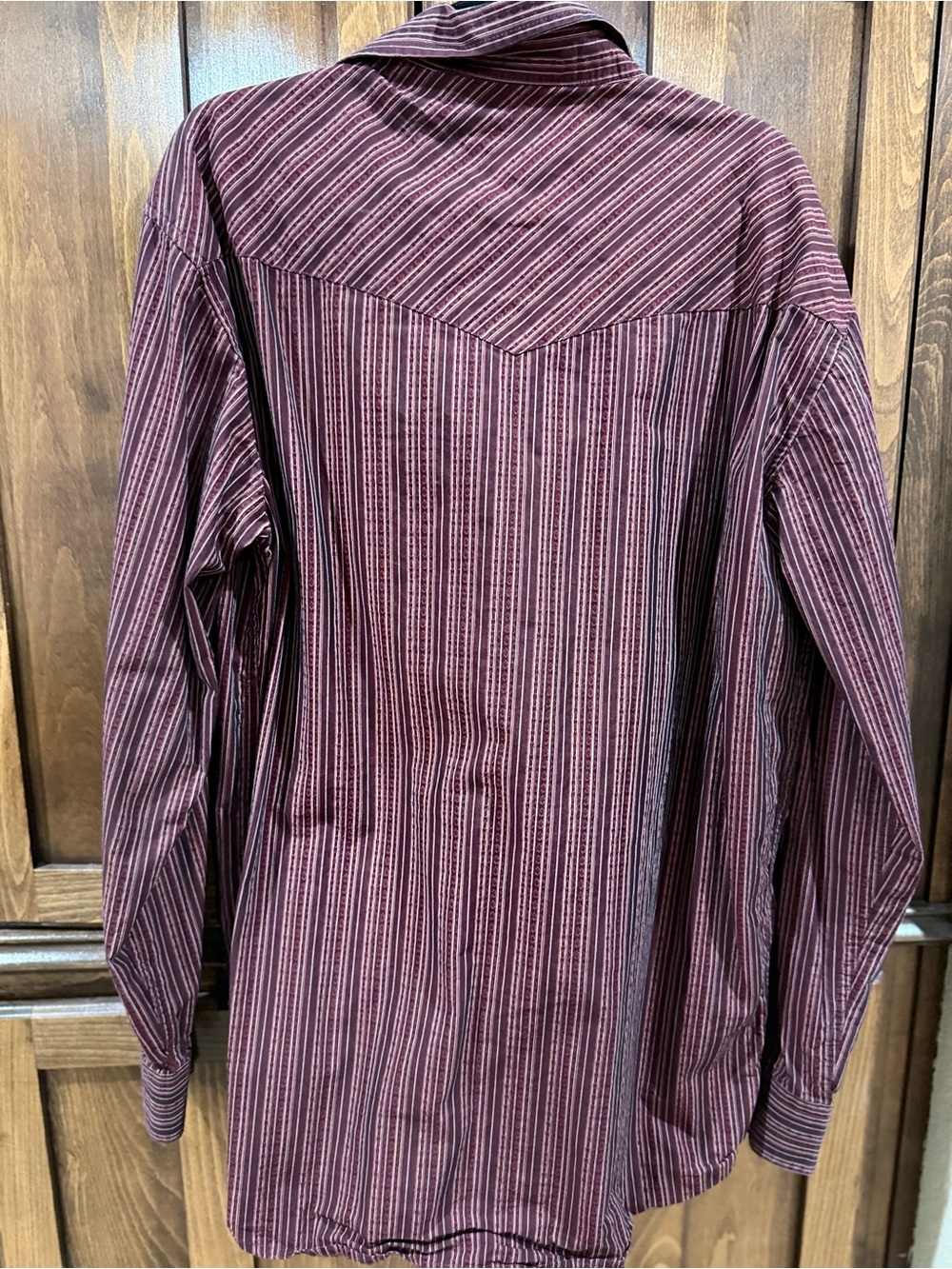 Larry Mahan Burgundy Striped Western Button-Down Shirt - Picture 2 of 3